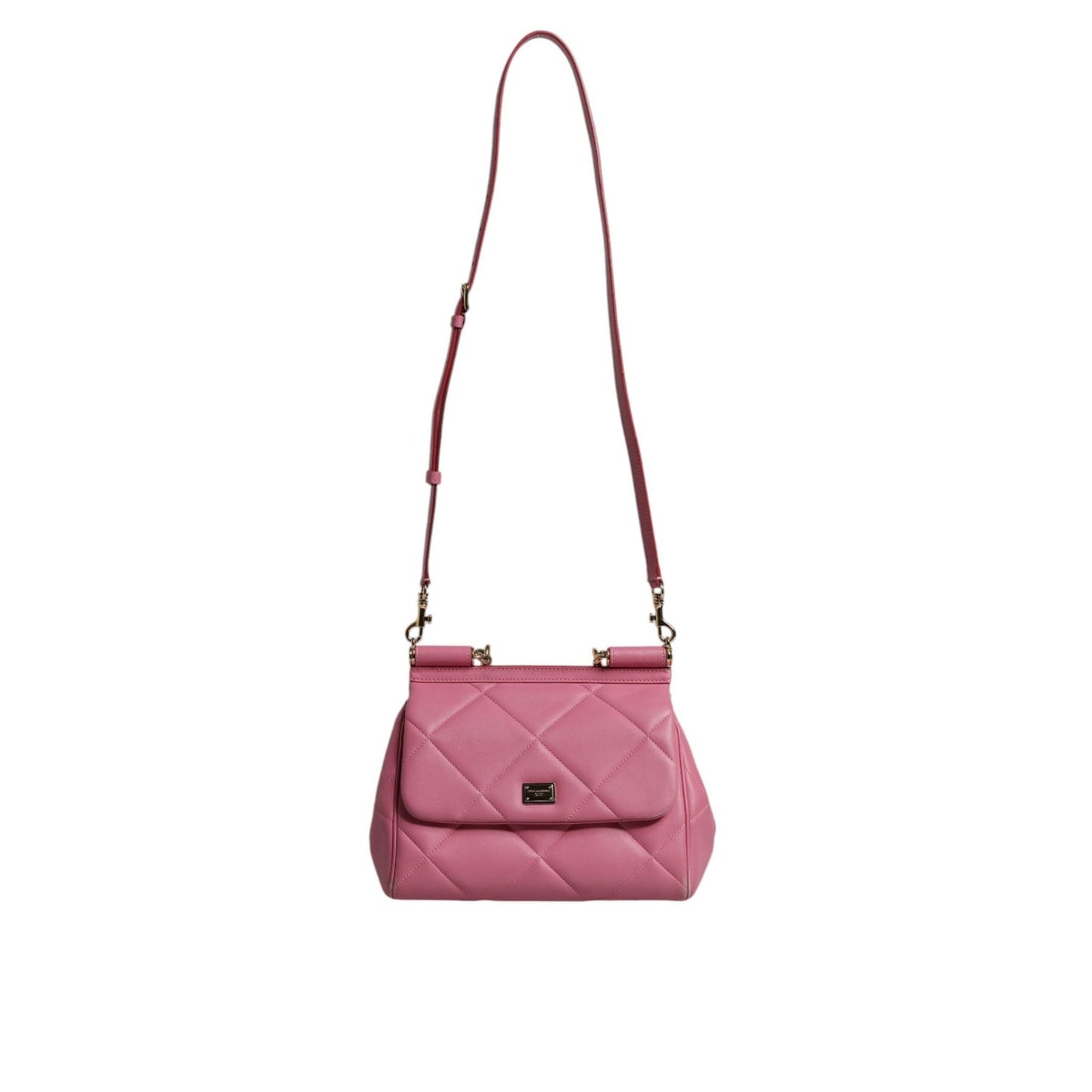 Dolce & Gabbana Pink Leather Sicily Logo Shoulder Satchel Bag BAG4360
