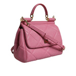 Dolce & Gabbana Pink Leather Sicily Logo Shoulder Satchel Bag BAG4360