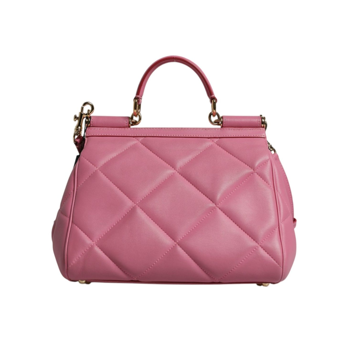 Dolce & Gabbana Pink Leather Sicily Logo Shoulder Satchel Bag BAG4360