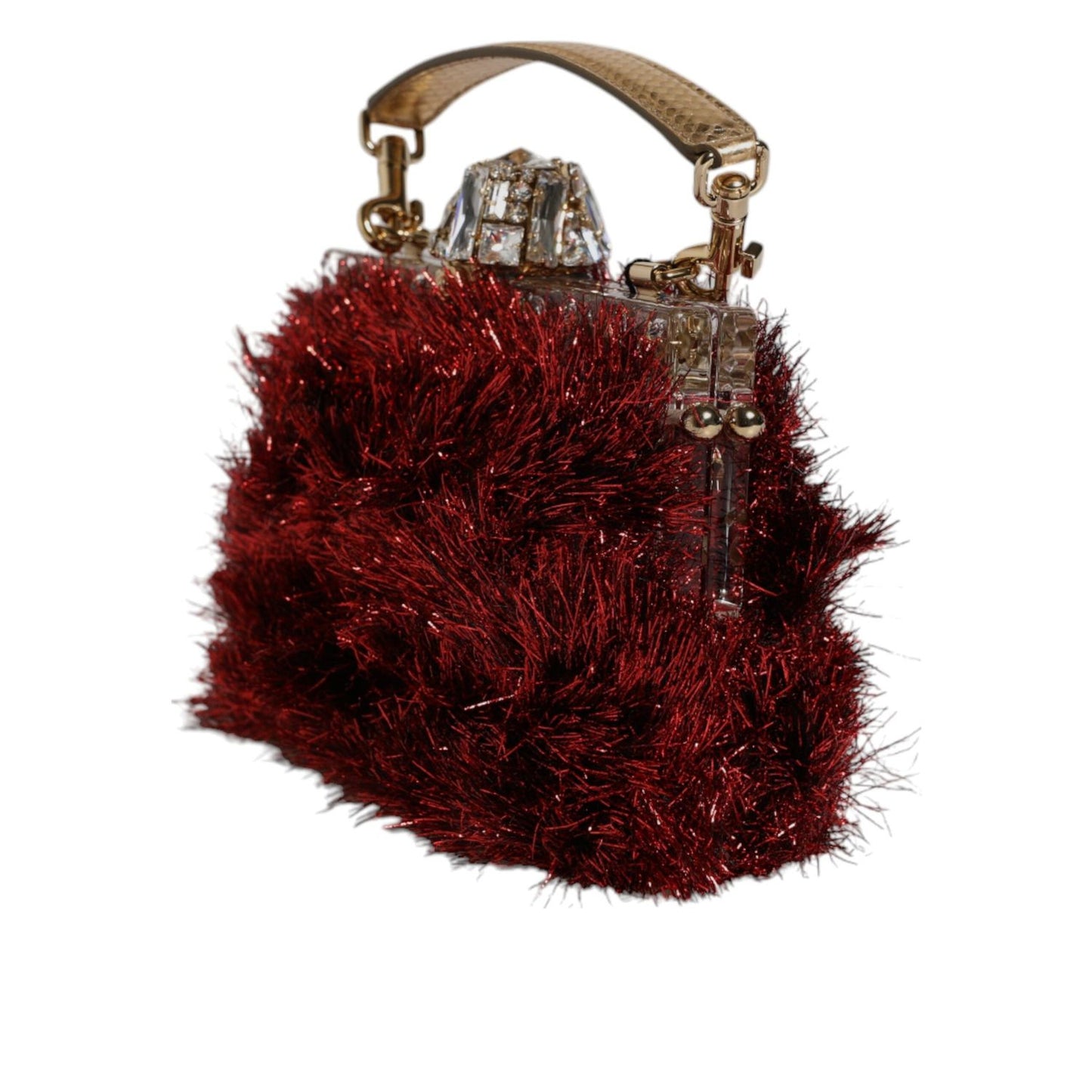 Dolce & Gabbana Red Gold Chain VANDA Tinsel Crystals Evening Clutch Bag BAG4375