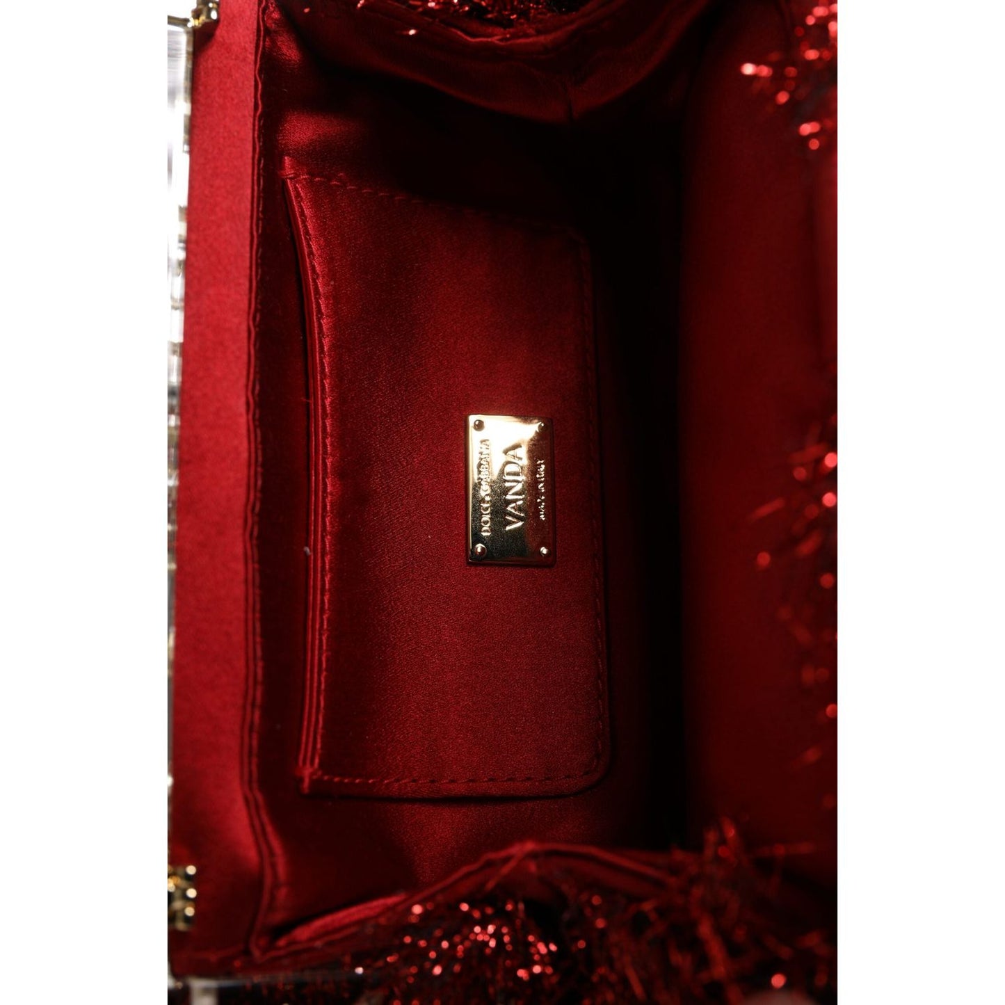 Dolce & Gabbana Red Gold Chain VANDA Tinsel Crystals Evening Clutch Bag BAG4375