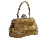 Dolce & Gabbana Gold Vanda Chain Strap Tinsel Crystal Evening Clutch Bag BAG4383
