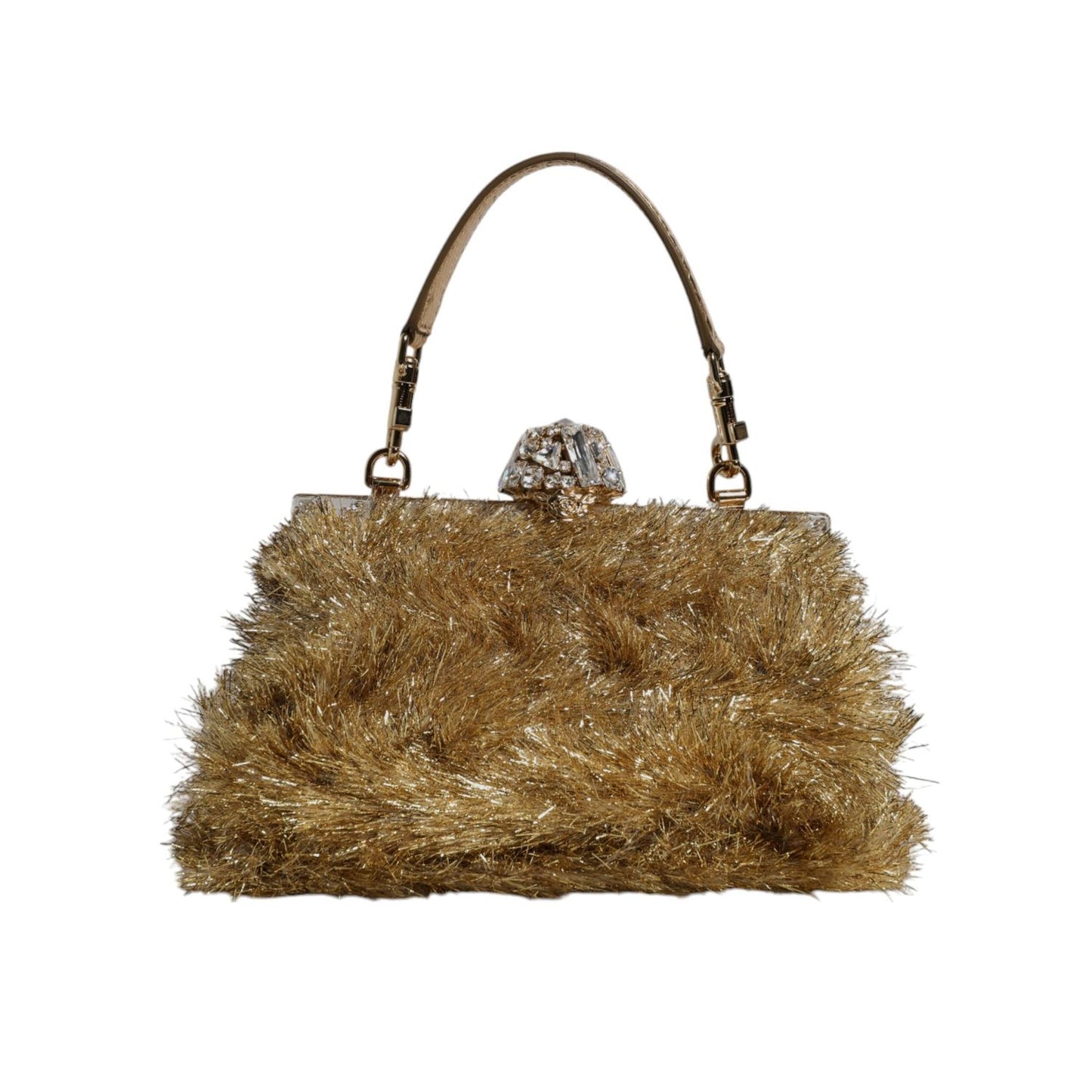 Dolce & Gabbana Gold Vanda Chain Strap Tinsel Crystal Evening Clutch Bag BAG4383