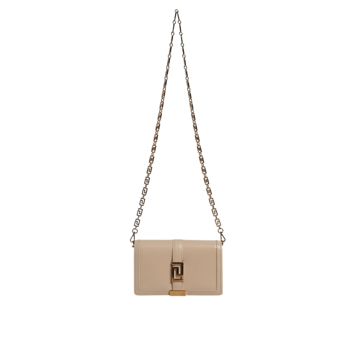 Versace Beige Gold Chain Calf Leather Wallet Crossbody Bag BAG4393