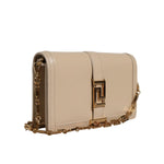 Versace Beige Gold Chain Calf Leather Wallet Crossbody Bag BAG4393