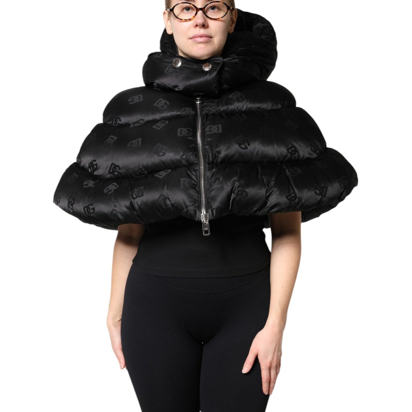 Dolce & Gabbana Black Padded Puffer Hooded Full Zip Cropped Jacket JKT41392-40