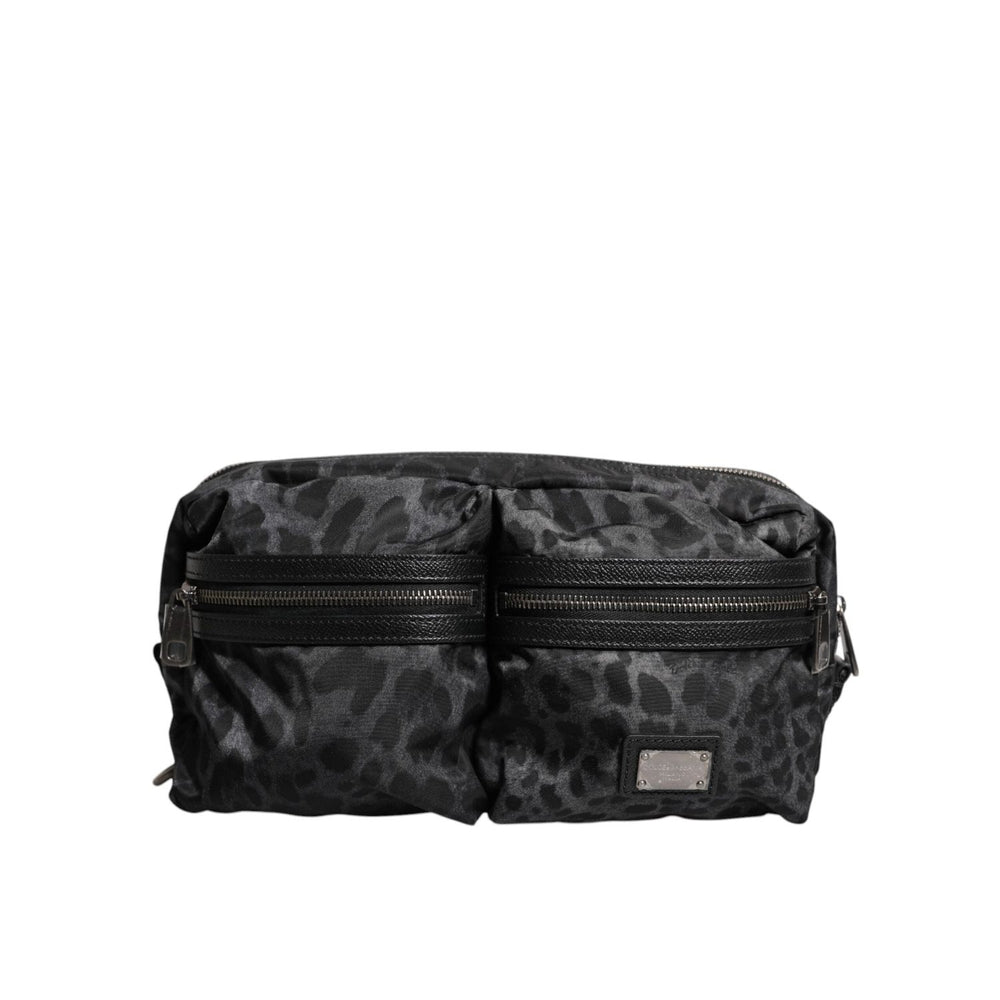Dolce & Gabbana Black Gray Leopard DG Logo Belt Waist Fanny Pack Bag BAG4565