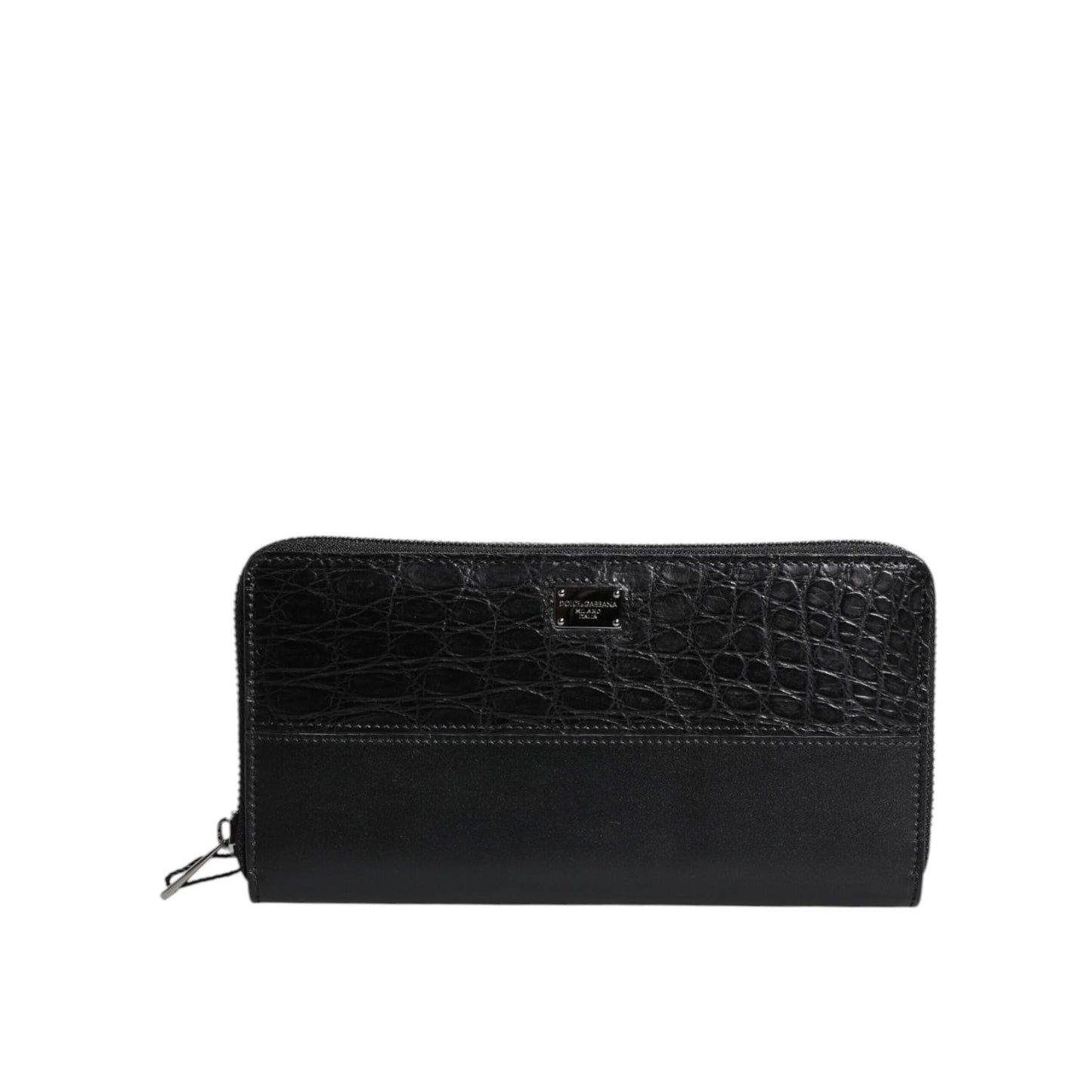 Dolce & Gabbana Black Leather Logo Plaque Zip Around Continental Wallet BAG4612