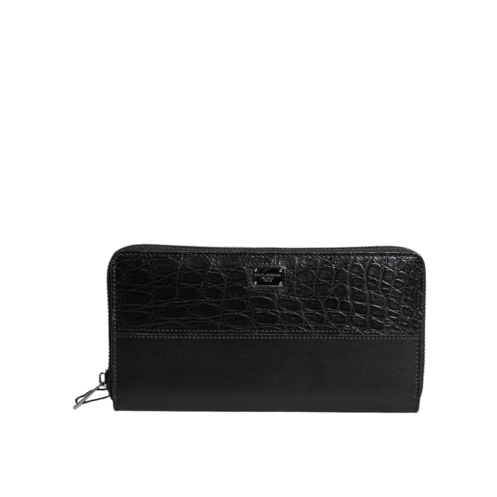 Dolce & Gabbana Black Leather Logo Plaque Zip Around Continental Wallet BAG4612