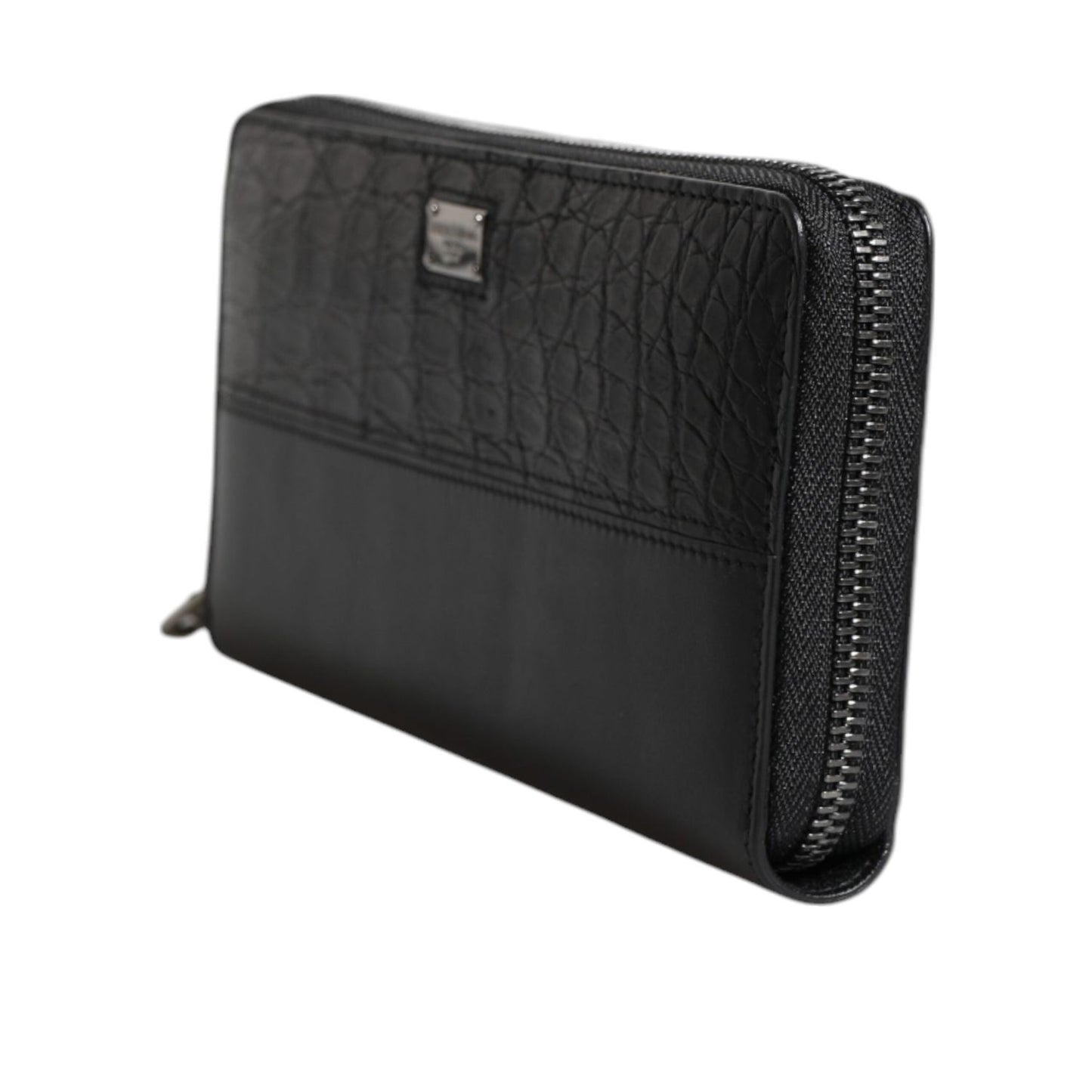 Dolce & Gabbana Black Leather Logo Plaque Zip Around Continental Wallet BAG4612