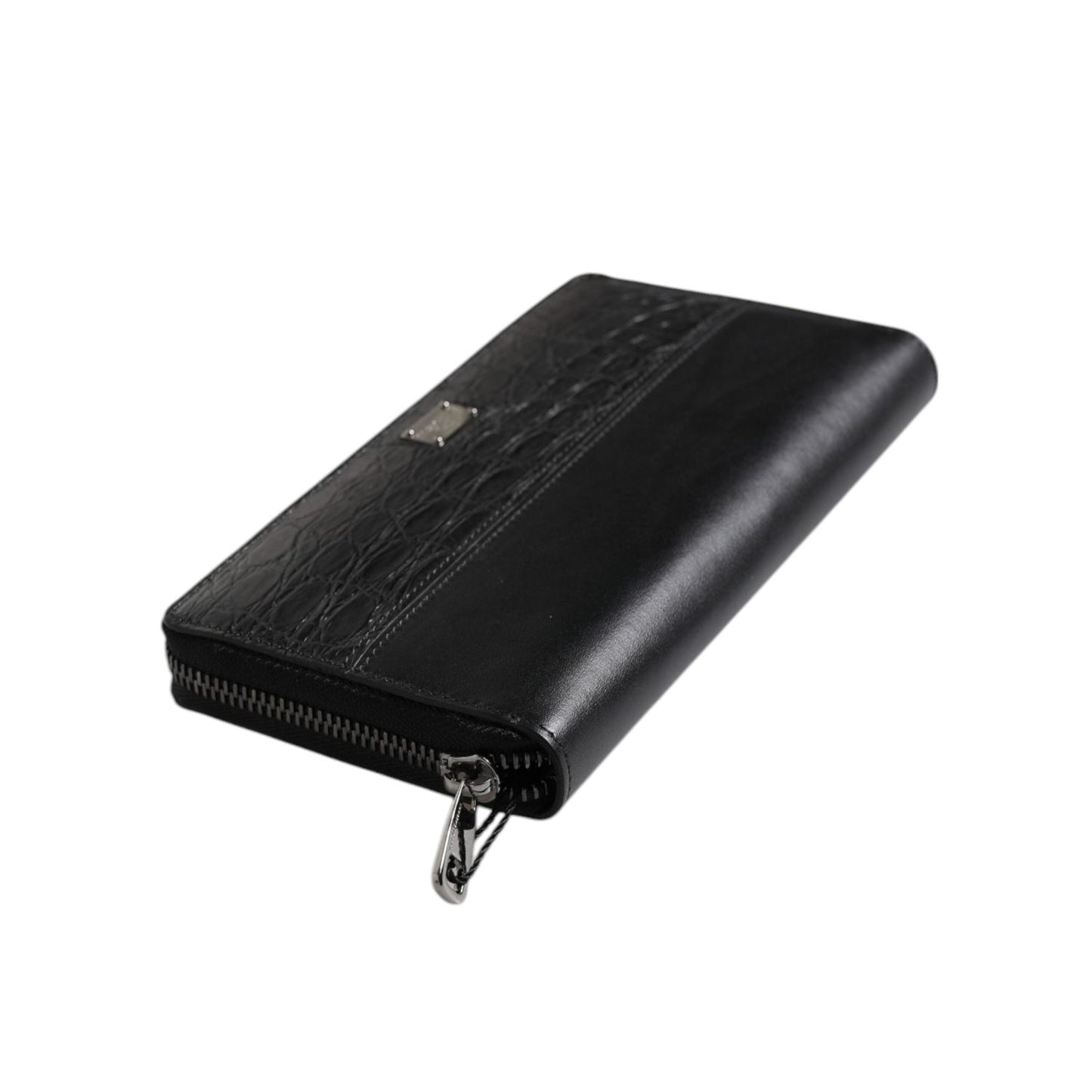 Dolce & Gabbana Black Leather Logo Plaque Zip Around Continental Wallet BAG4612