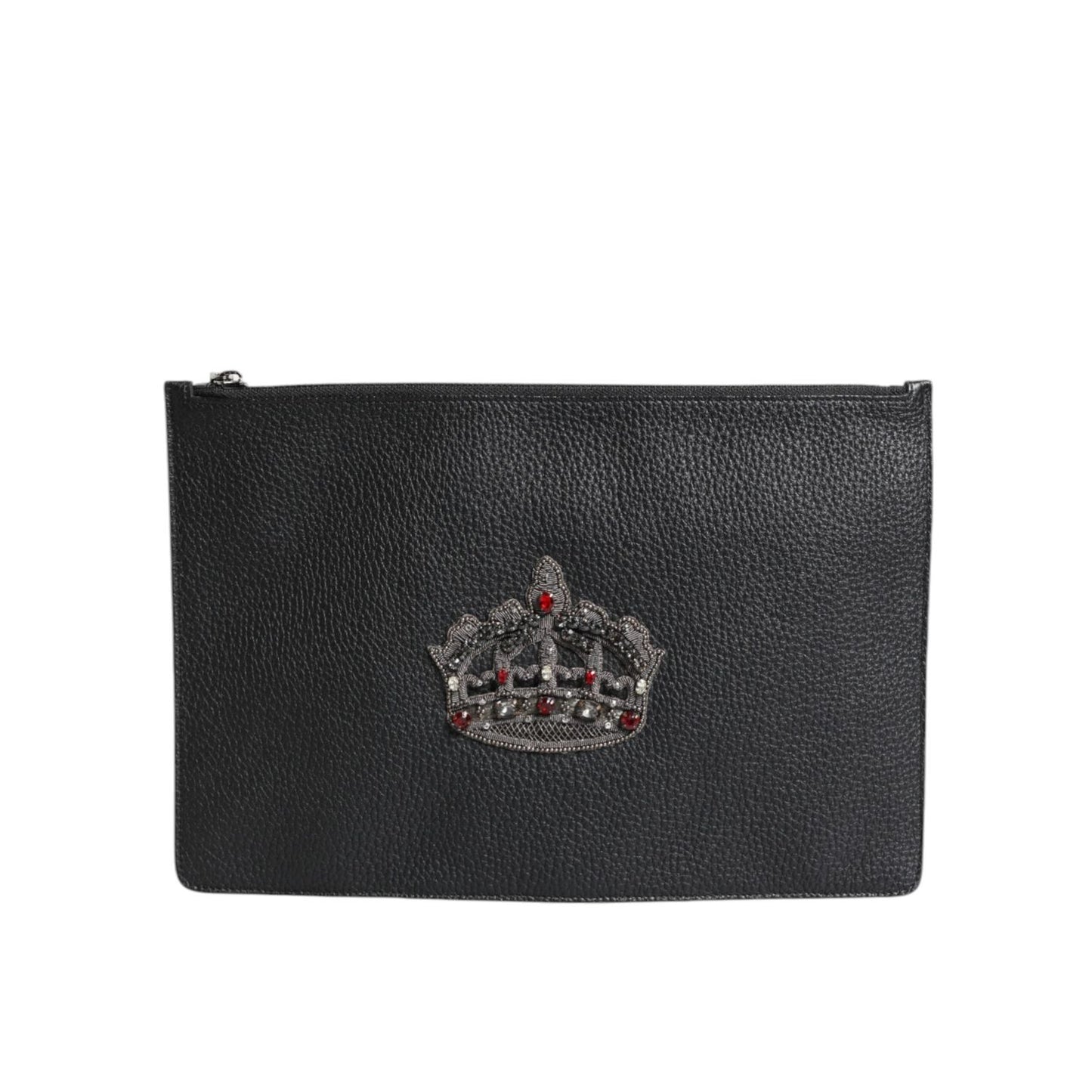 Dolce & Gabbana Black Calfskin Crown Embellished Clutch Pouch Bag BAG4616