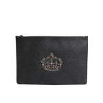 Dolce & Gabbana Black Calfskin Crown Embellished Clutch Pouch Bag BAG4616