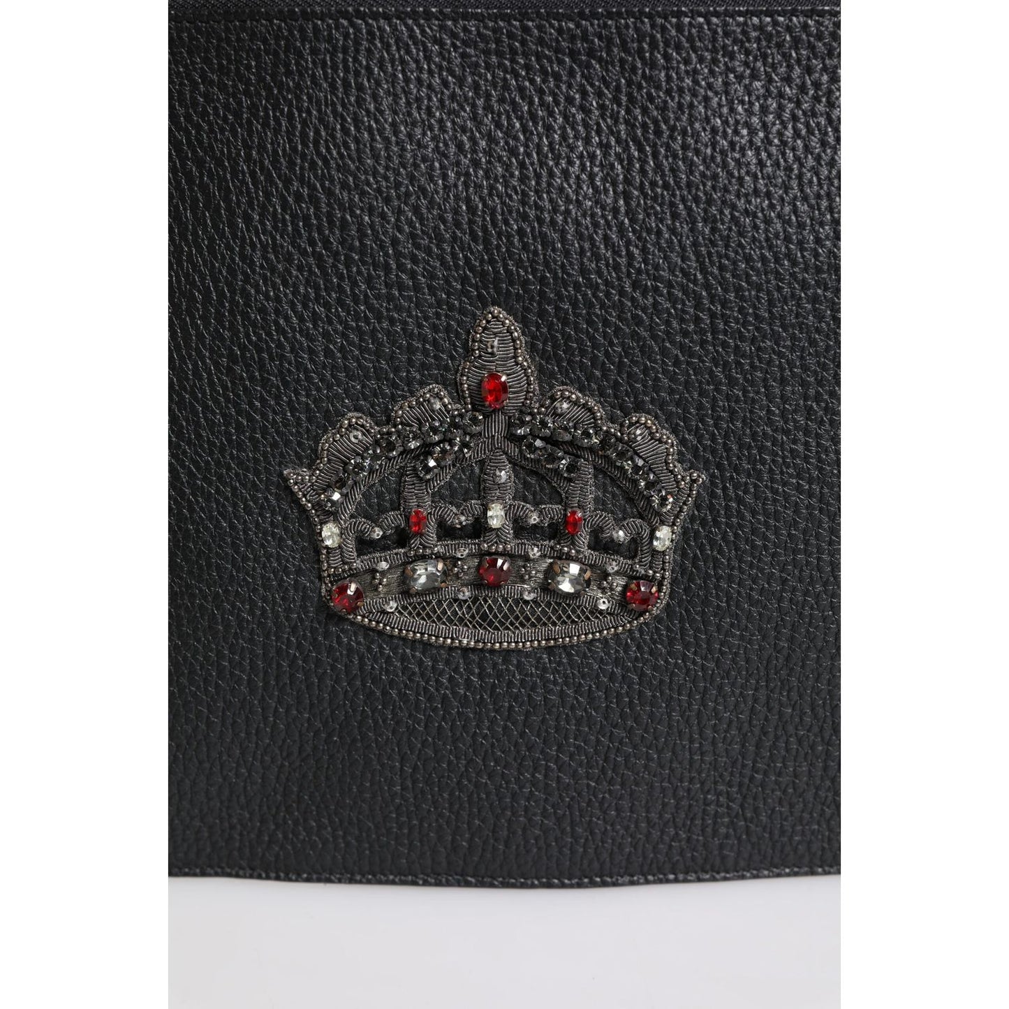 Dolce & Gabbana Black Calfskin Crown Embellished Clutch Pouch Bag BAG4616