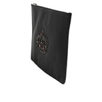 Dolce & Gabbana Black Calfskin Crown Embellished Clutch Pouch Bag BAG4616