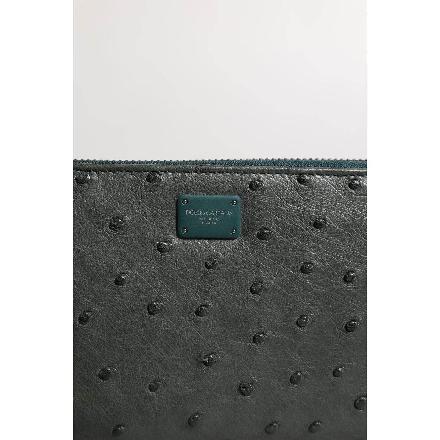 Dolce & Gabbana Green Ostrich Logo Plaque Zip Around Continental Wallet BAG4617