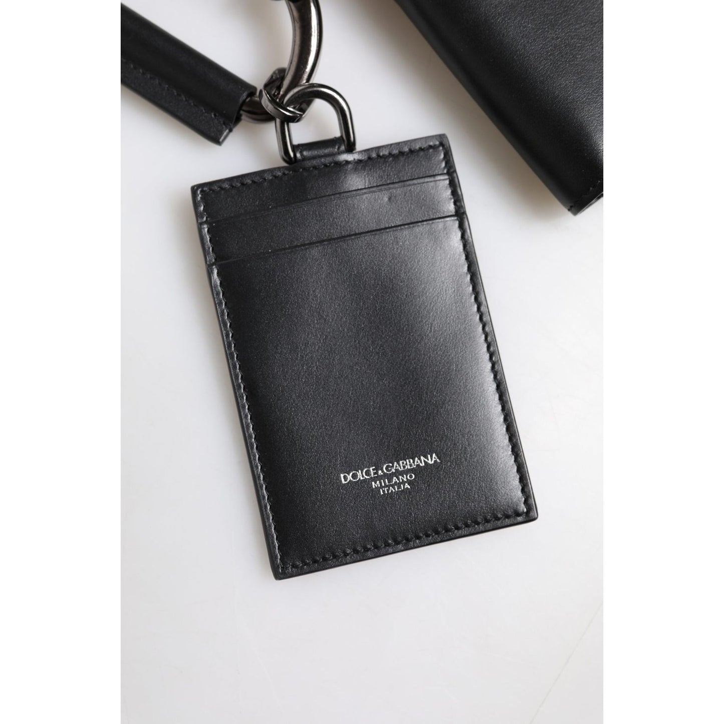 Dolce & Gabbana Black Leather Lanyard Zip Around Card Holder Wallet BAG4625
