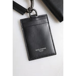 Dolce & Gabbana Black Leather Lanyard Zip Around Card Holder Wallet BAG4625