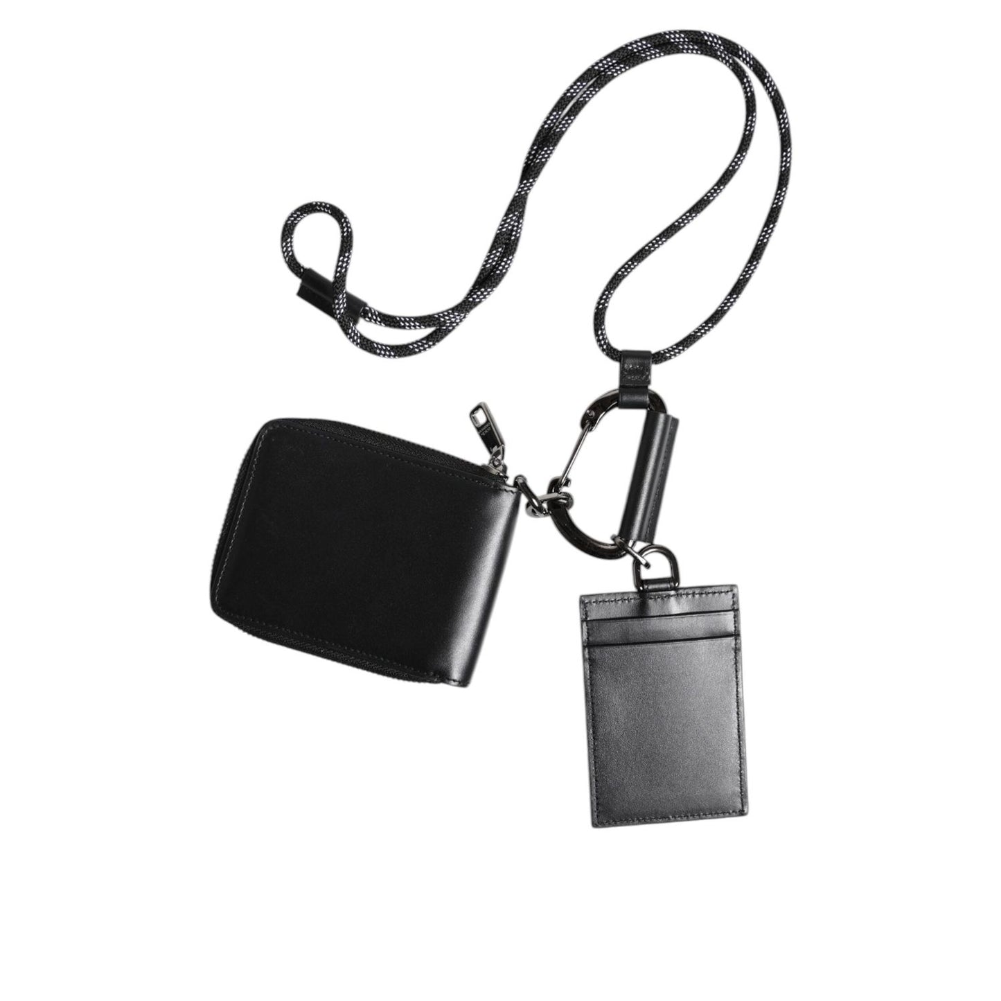 Dolce & Gabbana Black Leather Lanyard Zip Around Card Holder Wallet BAG4625