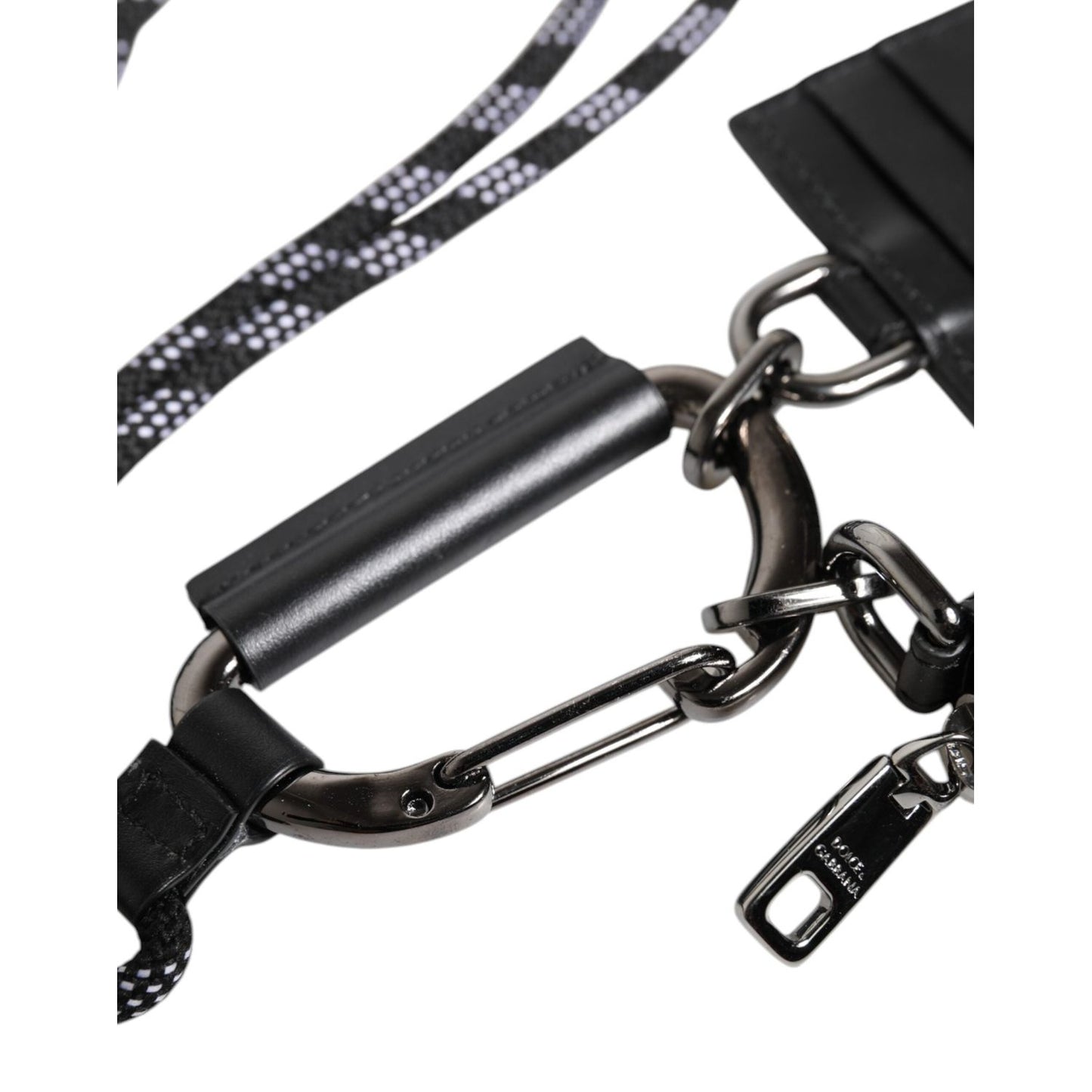 Dolce & Gabbana Black Leather Lanyard Zip Around Card Holder Wallet BAG4625