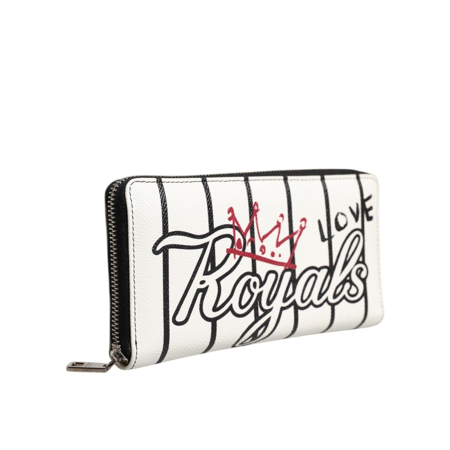 Dolce & Gabbana White Leather DG Crown Royals Continental Zip Around Wallet BAG4627