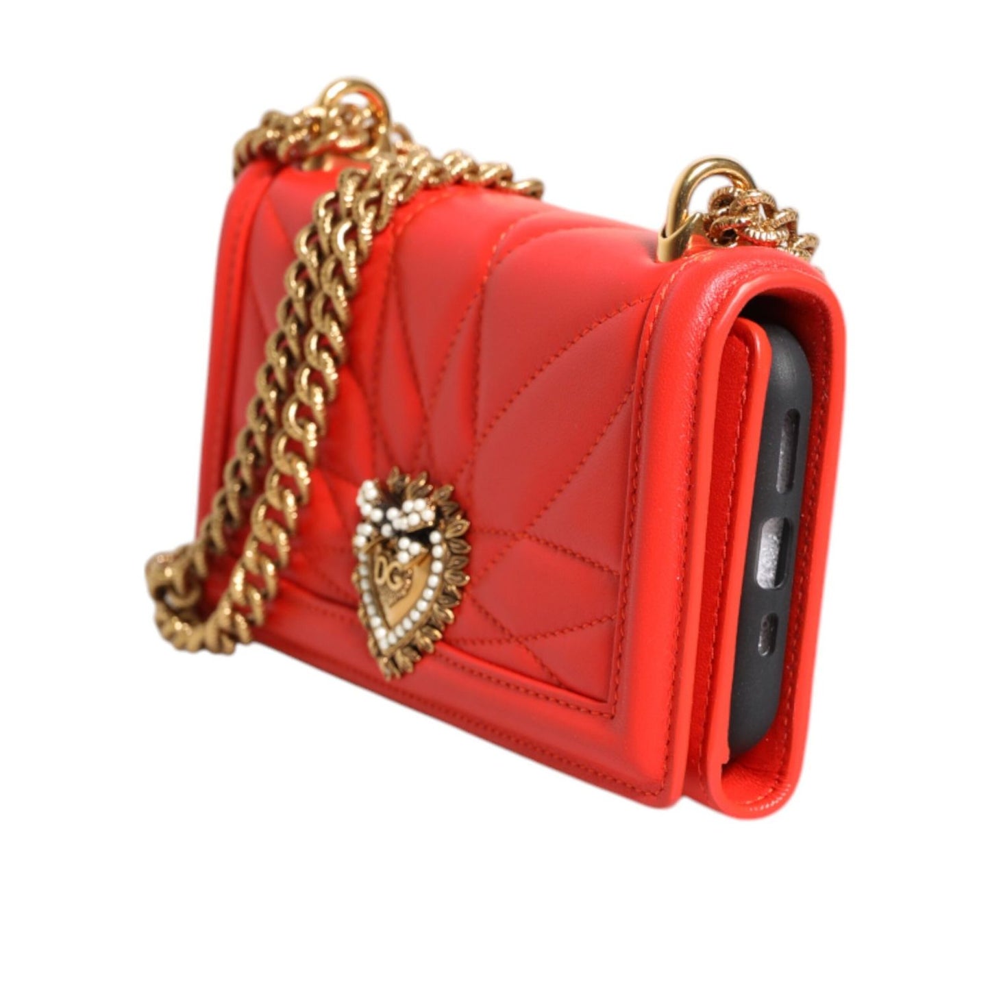 Dolce & Gabbana Red Leather Quilted Devotion Crossbody Phone Cover Bag BAG4528