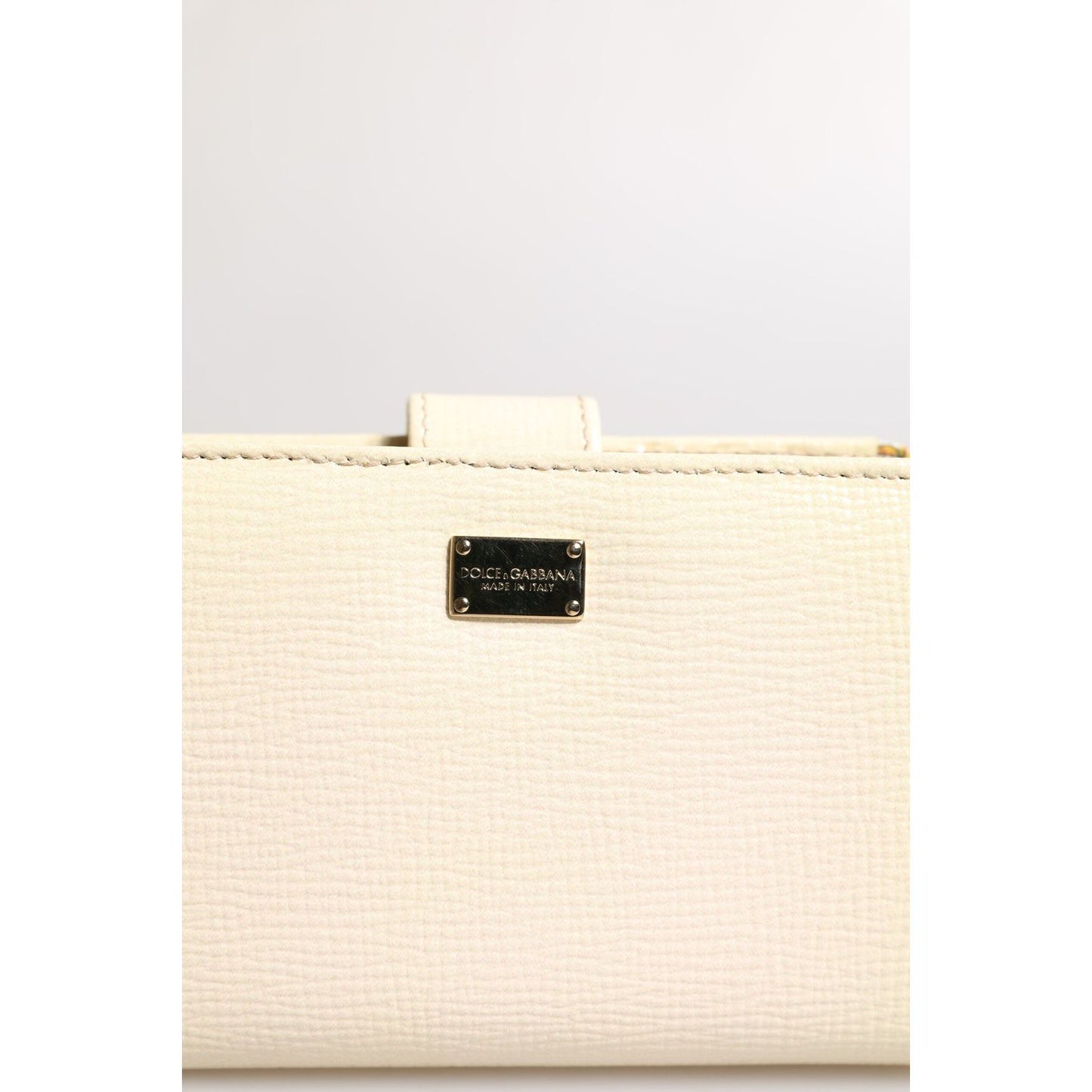 Dolce & Gabbana Ivory Calf Leather Compact Logo Plaque Card Holder Wallet BAG4554