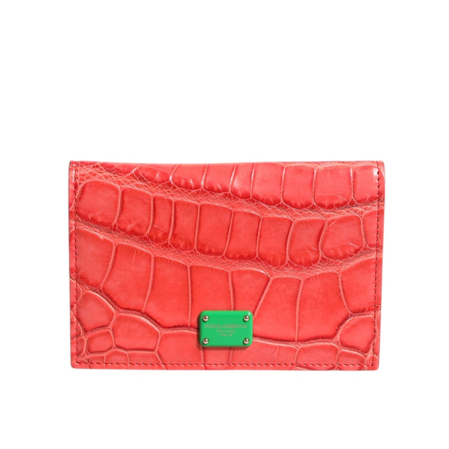 Dolce & Gabbana Red Exotic Leather Logo Plaque Card Holder Wallet BAG4578