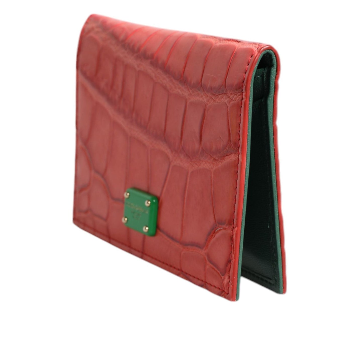 Dolce & Gabbana Red Exotic Leather Logo Plaque Card Holder Wallet BAG4578