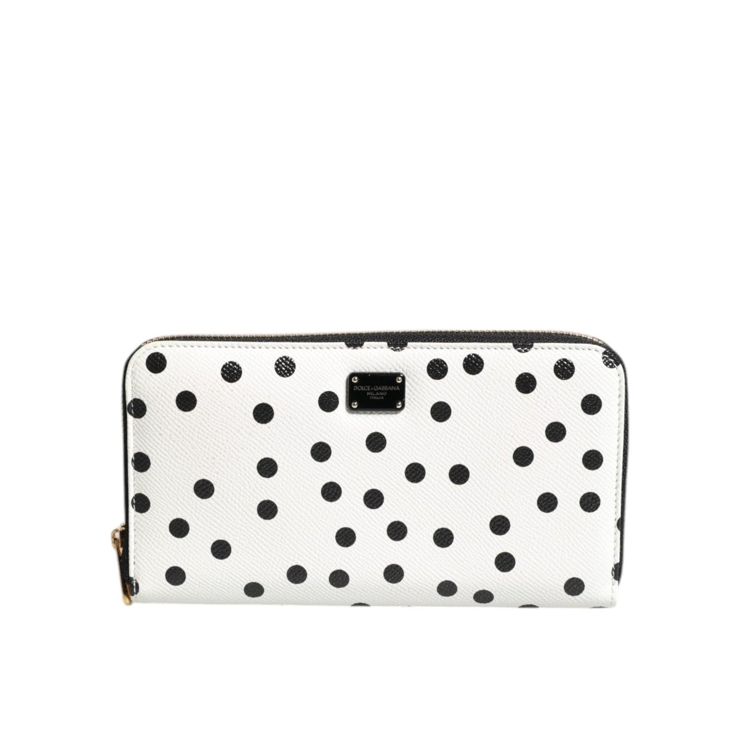 Dolce & Gabbana White Black Striped Leather Zip Around Continental Wallet BAG4609
