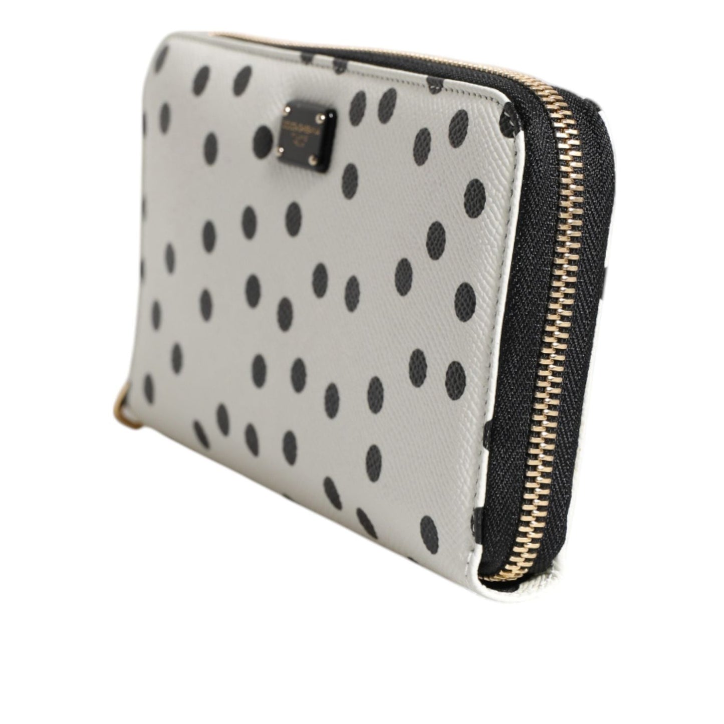 Dolce & Gabbana White Black Striped Leather Zip Around Continental Wallet BAG4609
