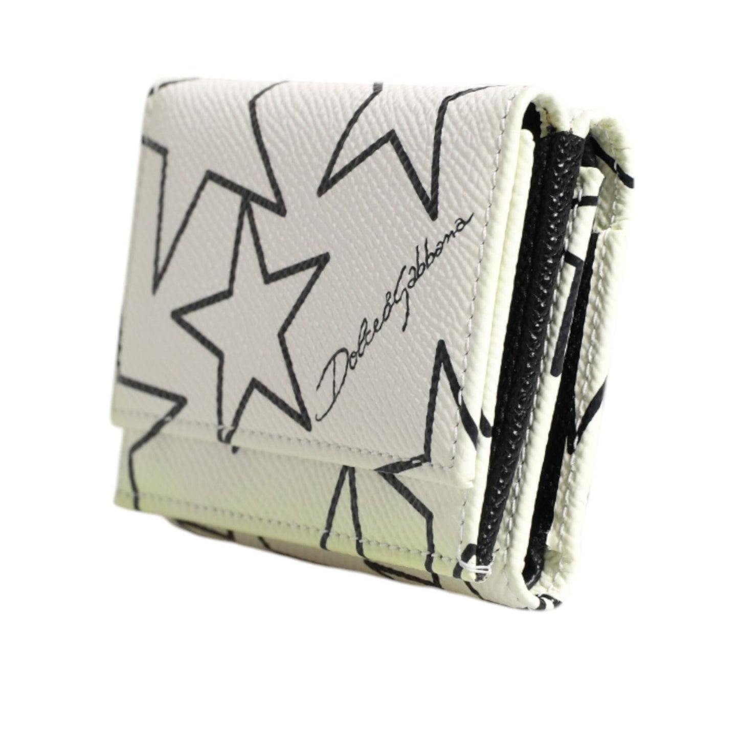 Dolce & Gabbana White Leather Trifold DG Star Print Card Holder Wallet BAG4614
