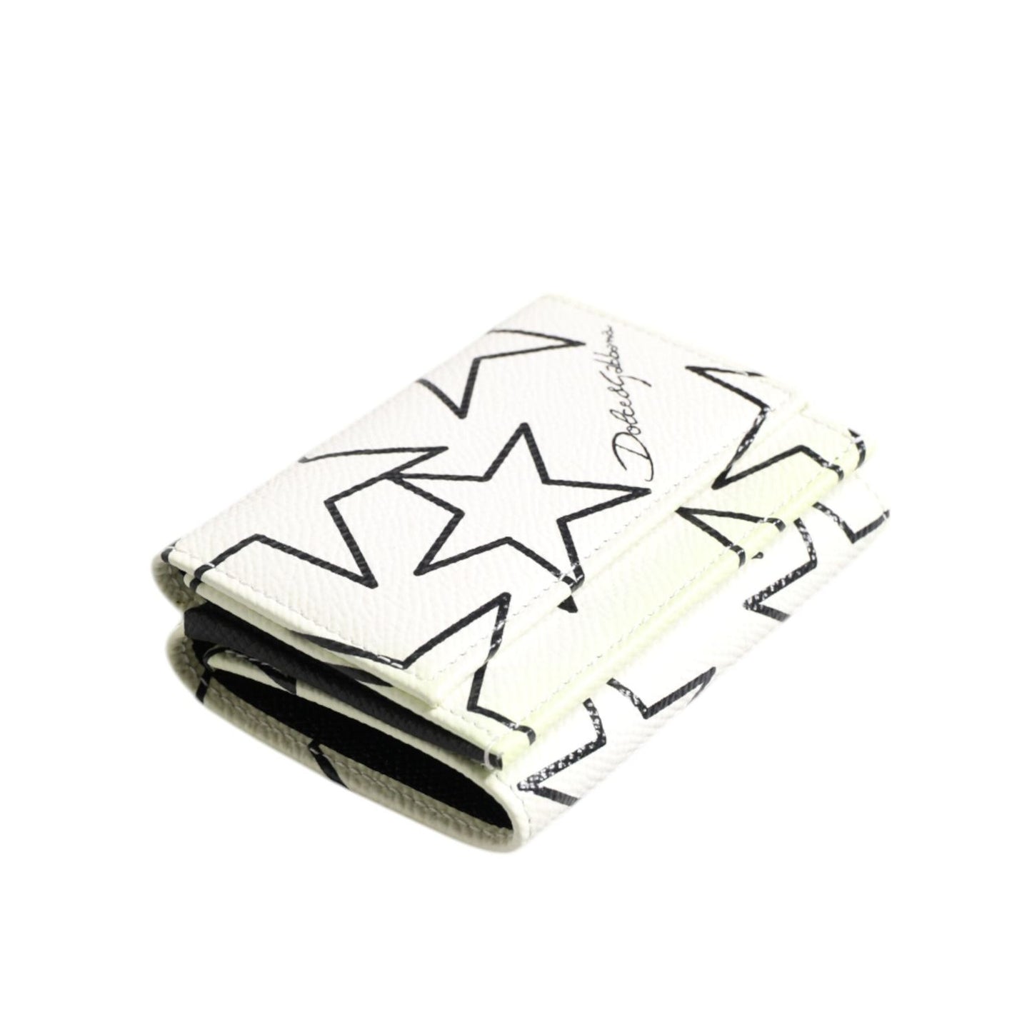 Dolce & Gabbana White Leather Trifold DG Star Print Card Holder Wallet BAG4614