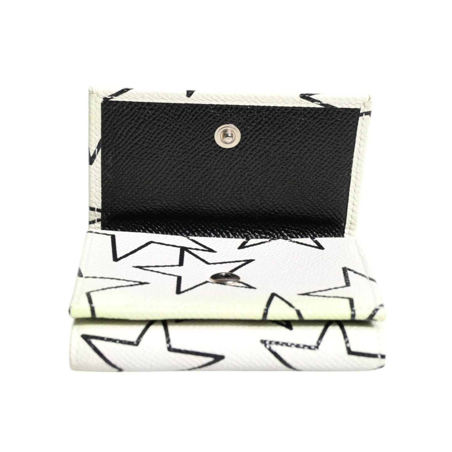 Dolce & Gabbana White Leather Trifold DG Star Print Card Holder Wallet BAG4614