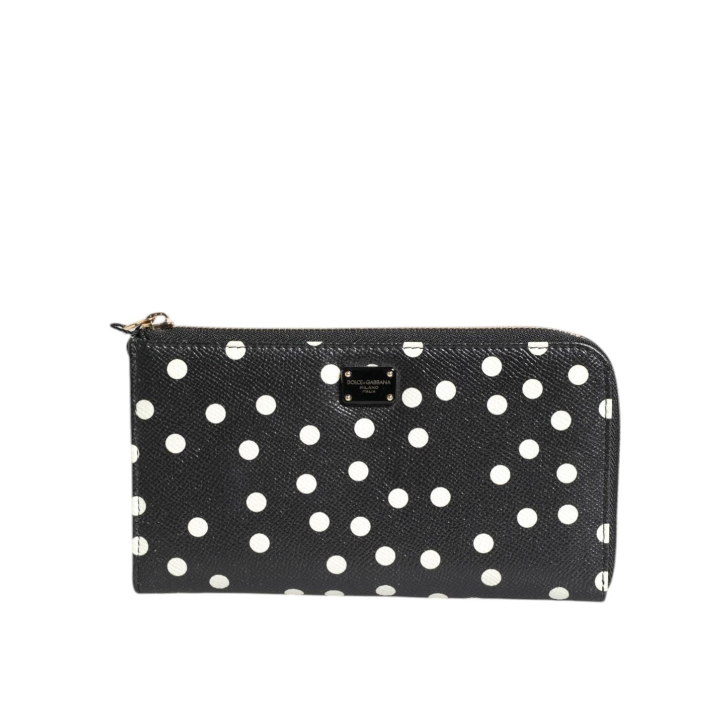 Dolce & Gabbana Black White Dotted Leather Zip Around Continental Wallet BAG4622