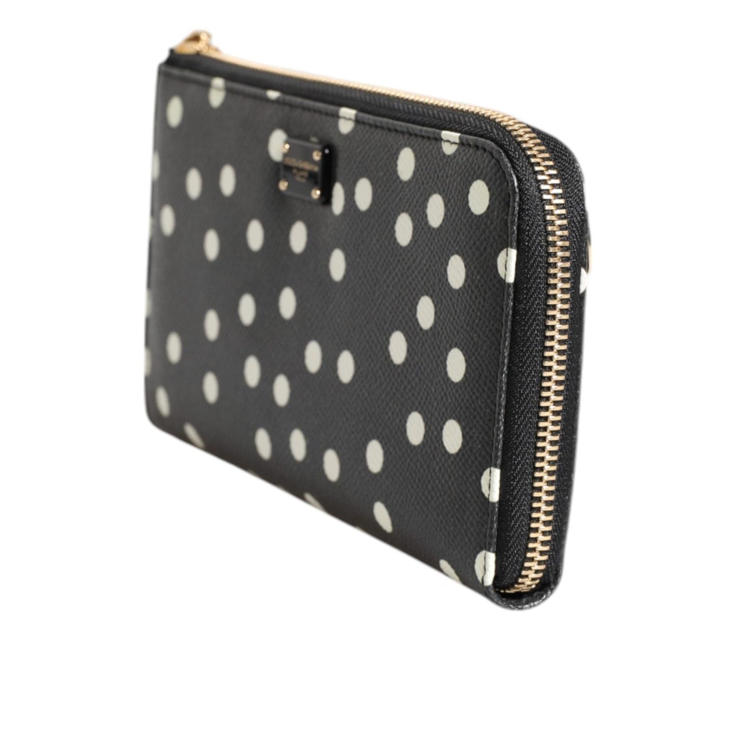 Dolce & Gabbana Black White Dotted Leather Zip Around Continental Wallet BAG4622