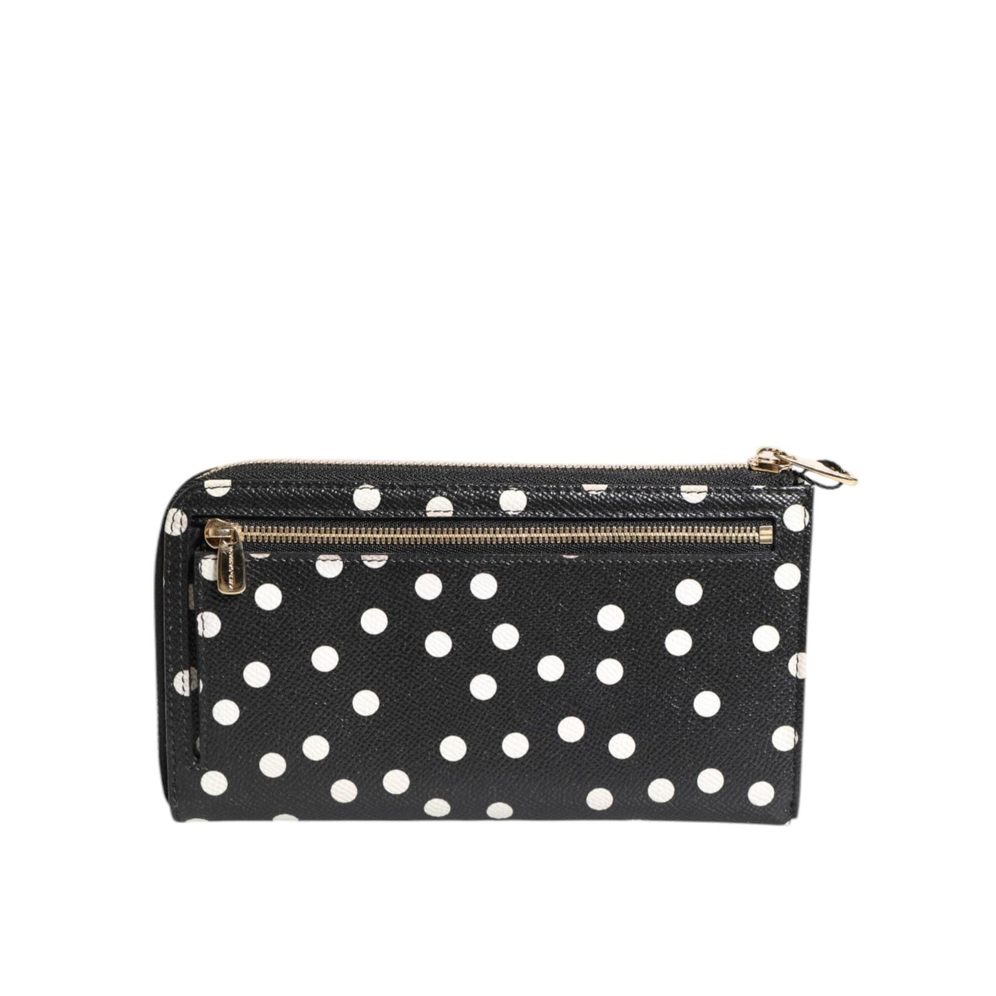 Dolce & Gabbana Black White Dotted Leather Zip Around Continental Wallet BAG4622