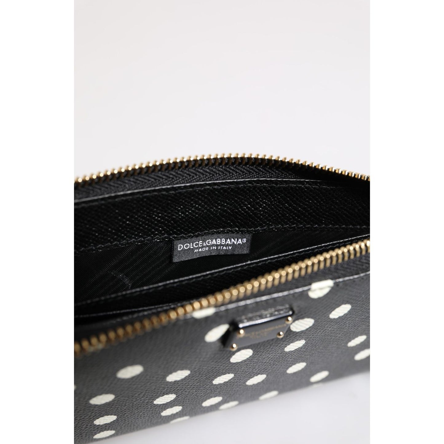 Dolce & Gabbana Black White Dotted Leather Zip Around Continental Wallet BAG4622