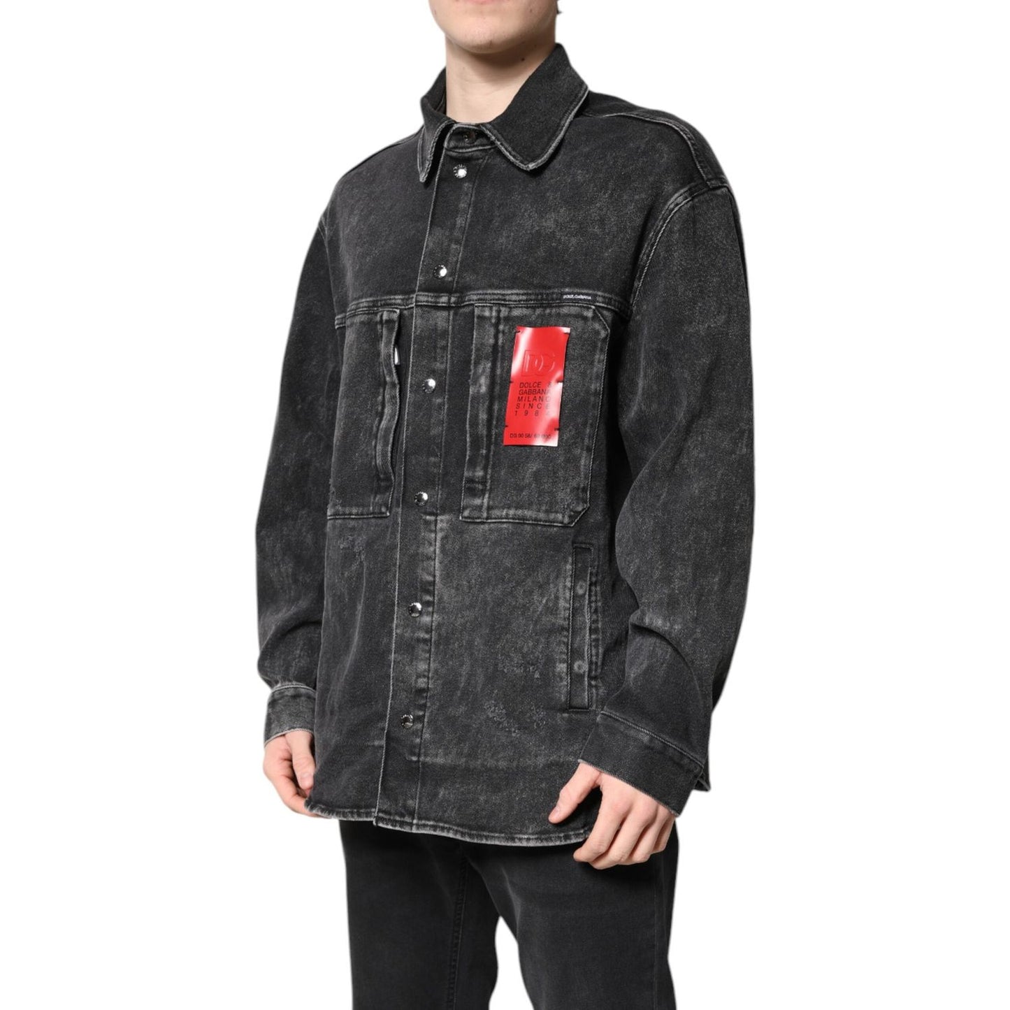 Dolce & Gabbana Black Logo Cotton Stretch Denim Jacket JKT41476-52