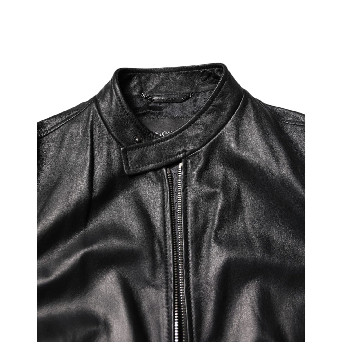 Dolce & Gabbana Black Sheep Leather Biker Full Zip Jacket JKT3718-44