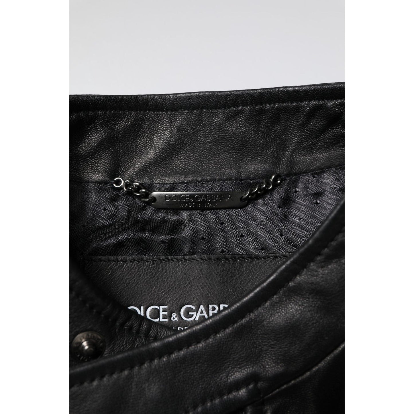 Dolce & Gabbana Black Sheep Leather Biker Full Zip Jacket JKT3718-44
