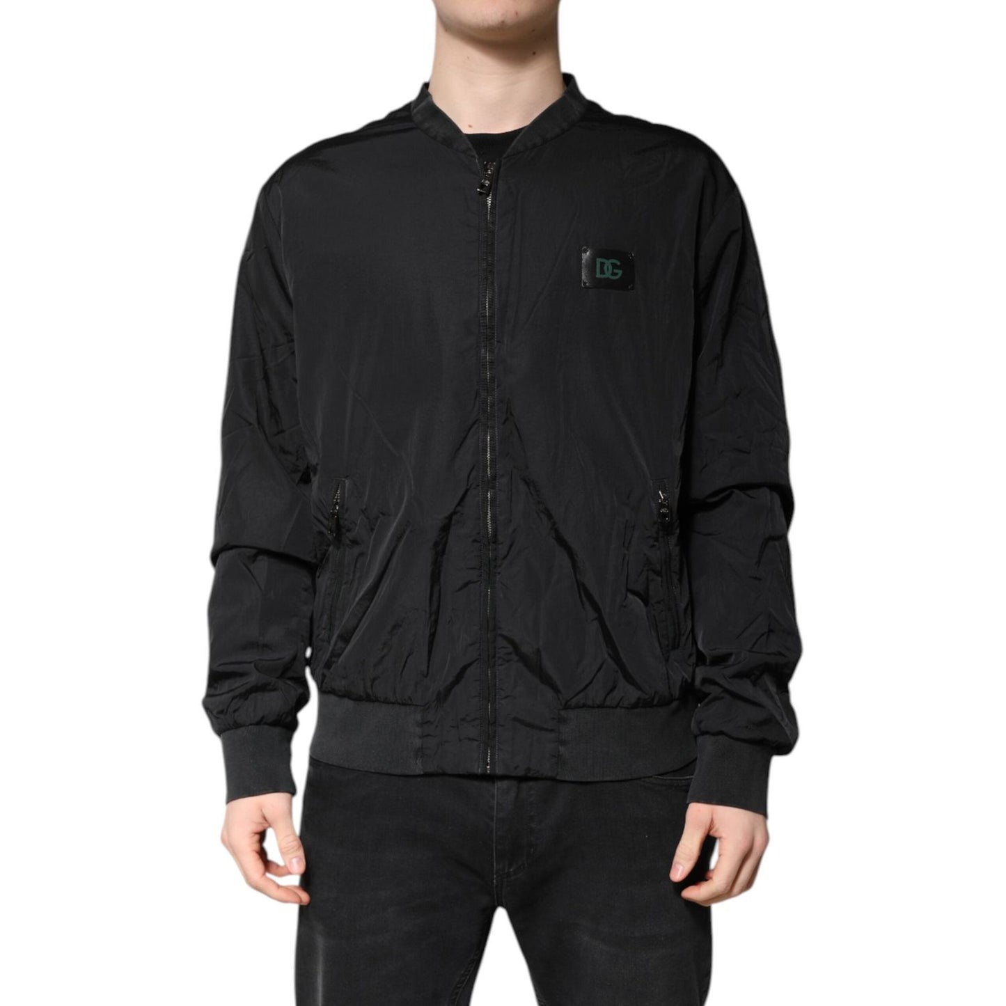 Dolce & Gabbana Black Nylon Logo Full Zip Bomber Jacket JKT41368-60