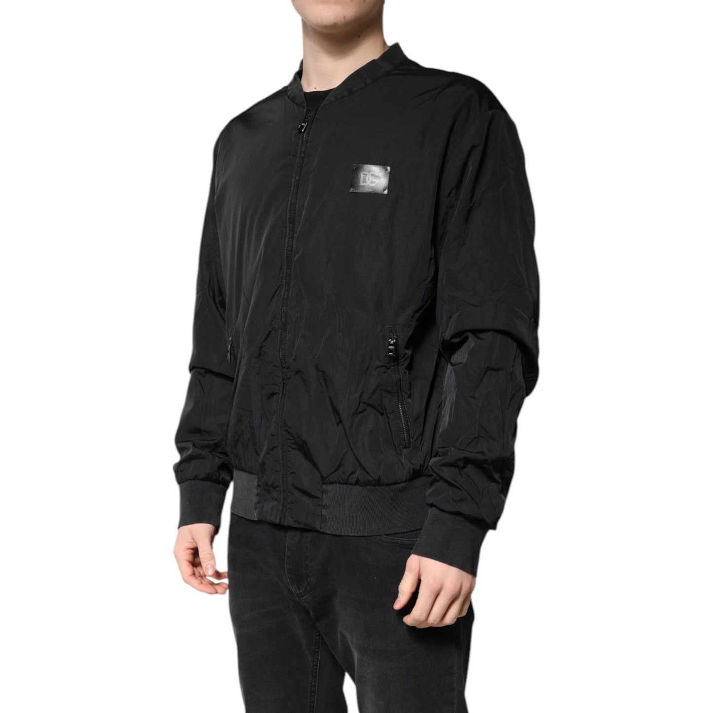 Dolce & Gabbana Black Nylon Logo Full Zip Bomber Jacket JKT41368-60