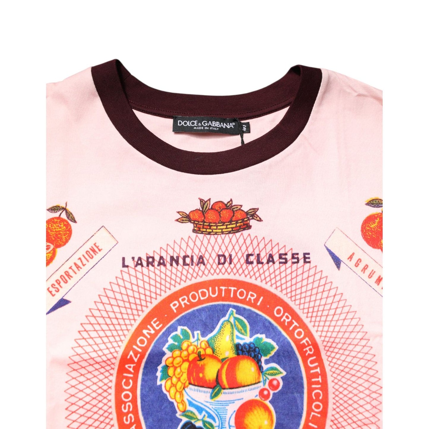 Dolce & Gabbana Pink Print Cotton Short Sleeves Cropped Top