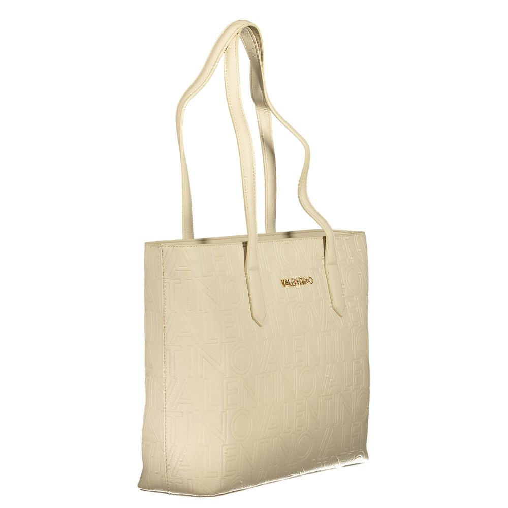 Mario Valentino Beige Polyethylene Handbag with two handles, internal pockets, contrasting details, and zip closure.