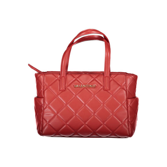 Mario Valentino Red Polyethylene Handbag with quilted design, two handles, adjustable strap, and logo detail.