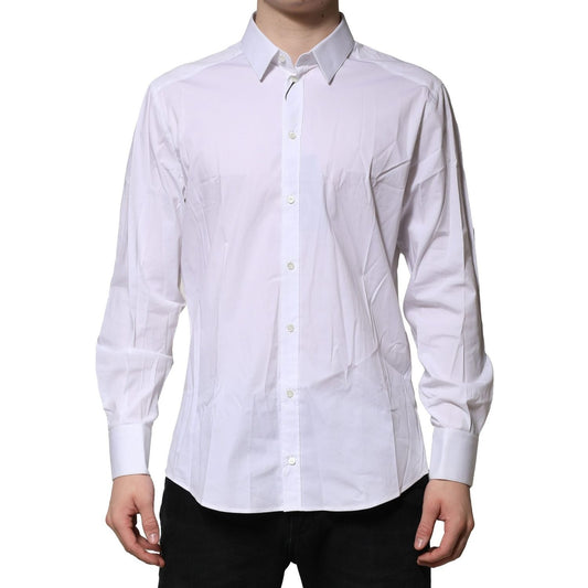 Dolce & Gabbana White Cotton Long Sleeves GOLD Formal Shirt