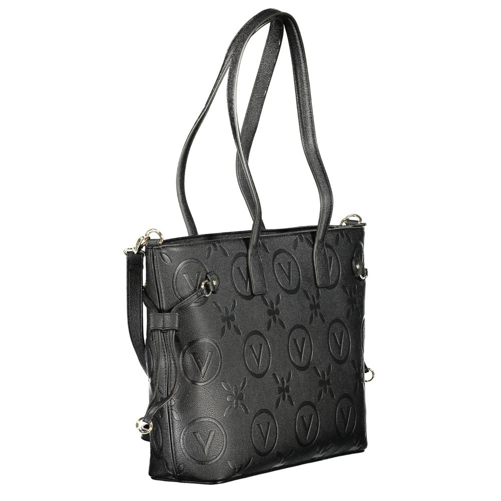 Mario Valentino Black Polyethylene Handbag with 2 shoulder handles, adjustable straps, zip closure, and logo details.