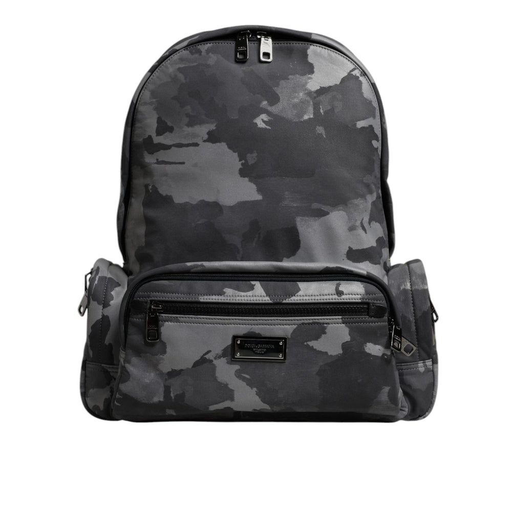 Dolce & Gabbana Gray Cotton Camouflage Logo Plaque Backpack Bag BAG4631