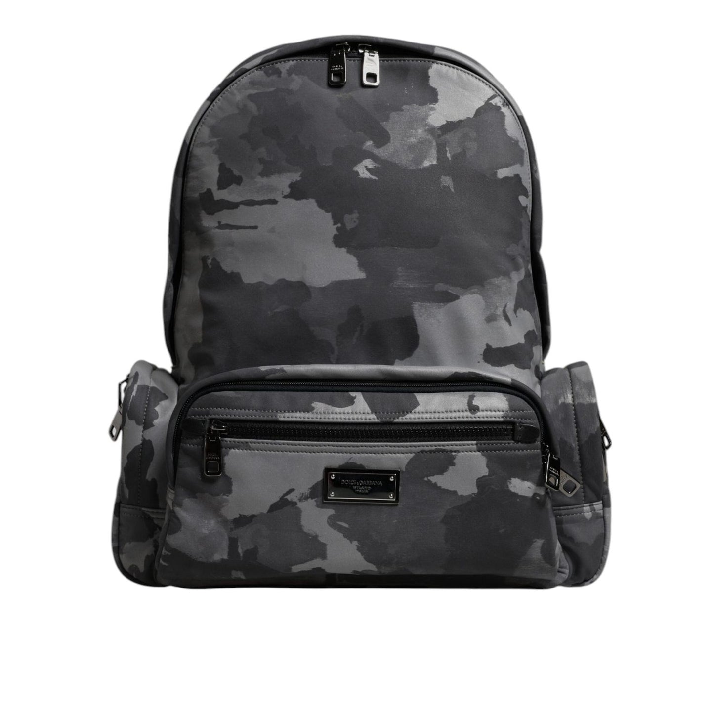 Dolce & Gabbana Gray Cotton Camouflage Logo Plaque Backpack Bag BAG4631